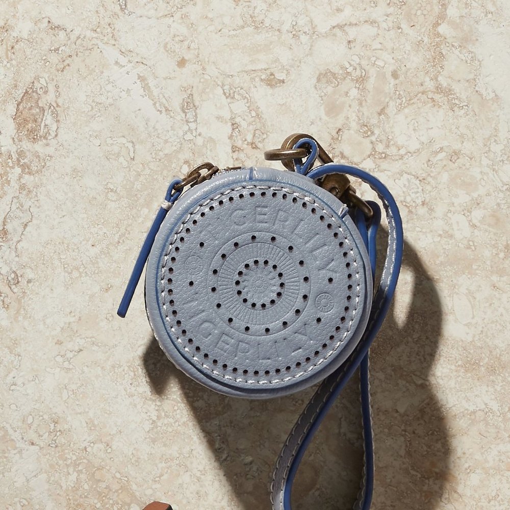 TIGERLILY Blue Grey Leather Keychain Coin Purse Wristlet NWT RRP$79 - Picture 2 of 6